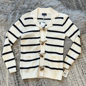 Andy and Evan Cream/Navy Striped Knit Sweater Cardigan Toggle Closure 12Y NWT